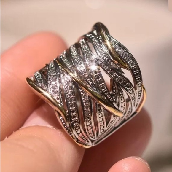 Fashion 925 Two Tone Silver Rings White Sapphire** - Picture 2 of 5